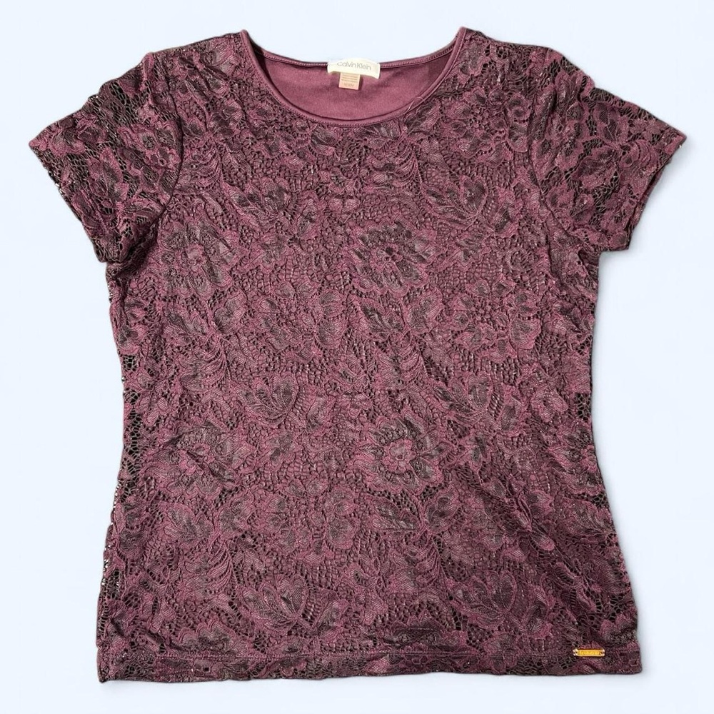 Short Sleeve Lace Top - Plum